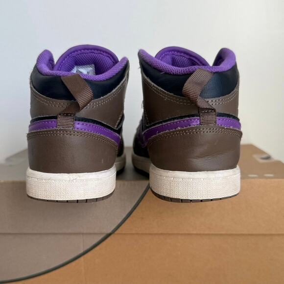 Nike Air Jordan 1 Mid Palomino Purple/Mocha Kids Sneakers - SZ 2.5 Y - Picture 7 of 12